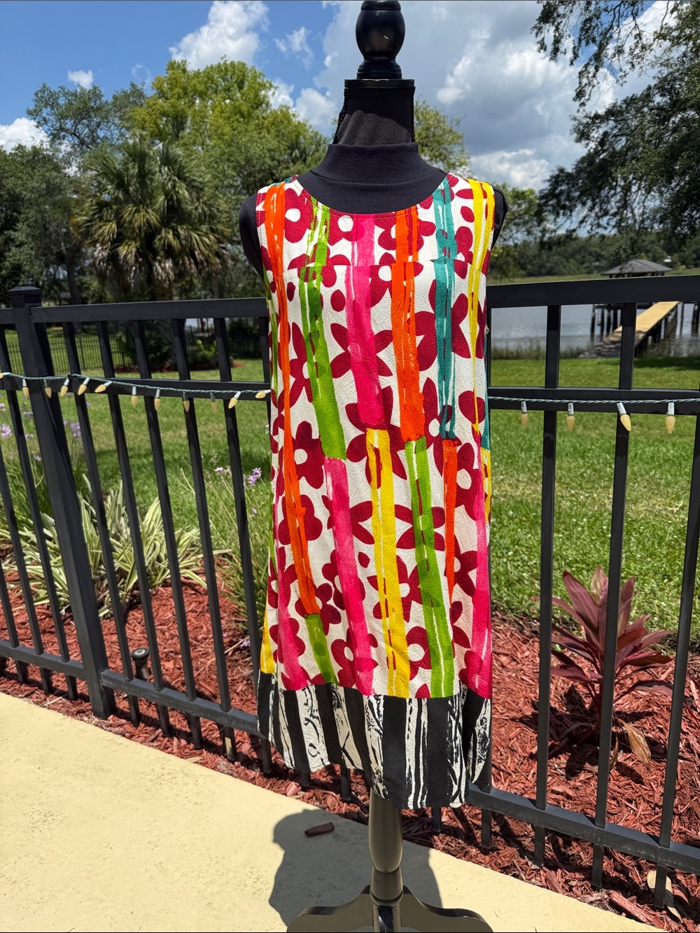 Jams World Colorful Floral Striped Sleeveless Dress